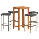 vidaXL 5 Piece Patio Bar Set Gray Solid Wood Acacia and Poly Rattan