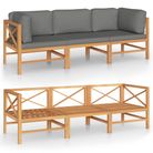 vidaXL 3-Seater Patio Sofa with Gray Cushions Solid Teak Wood
