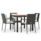 vidaXL 5 Piece Garden Dining Set with Cushions Black Poly Rattan