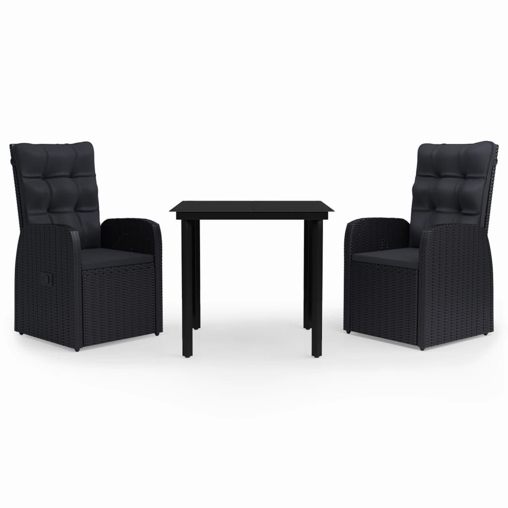 vidaXL 3 Piece Garden Dining Set with Cushions Black