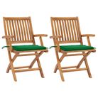 vidaXL Garden Chairs 2 pcs with Green Cushions Solid Teak Wood