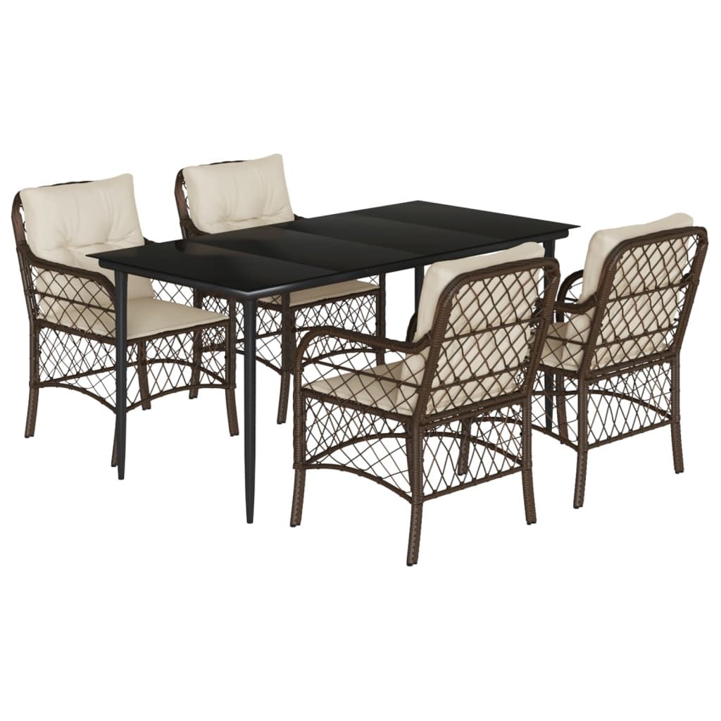 vidaXL 5 Piece Garden Dining Set with Cushions Brown Poly Rattan