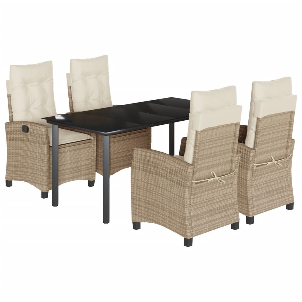 vidaXL 5 Piece Garden Dining Set with Cushions Beige Poly Rattan