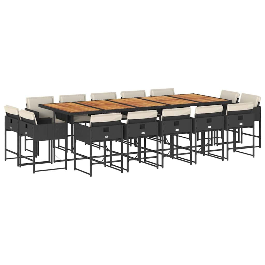 vidaXL 15 Piece Patio Dining Set with Cushions Black Poly Rattan