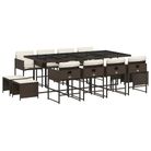vidaXL 13 Piece Patio Dining Set with Cushions Brown Poly Rattan