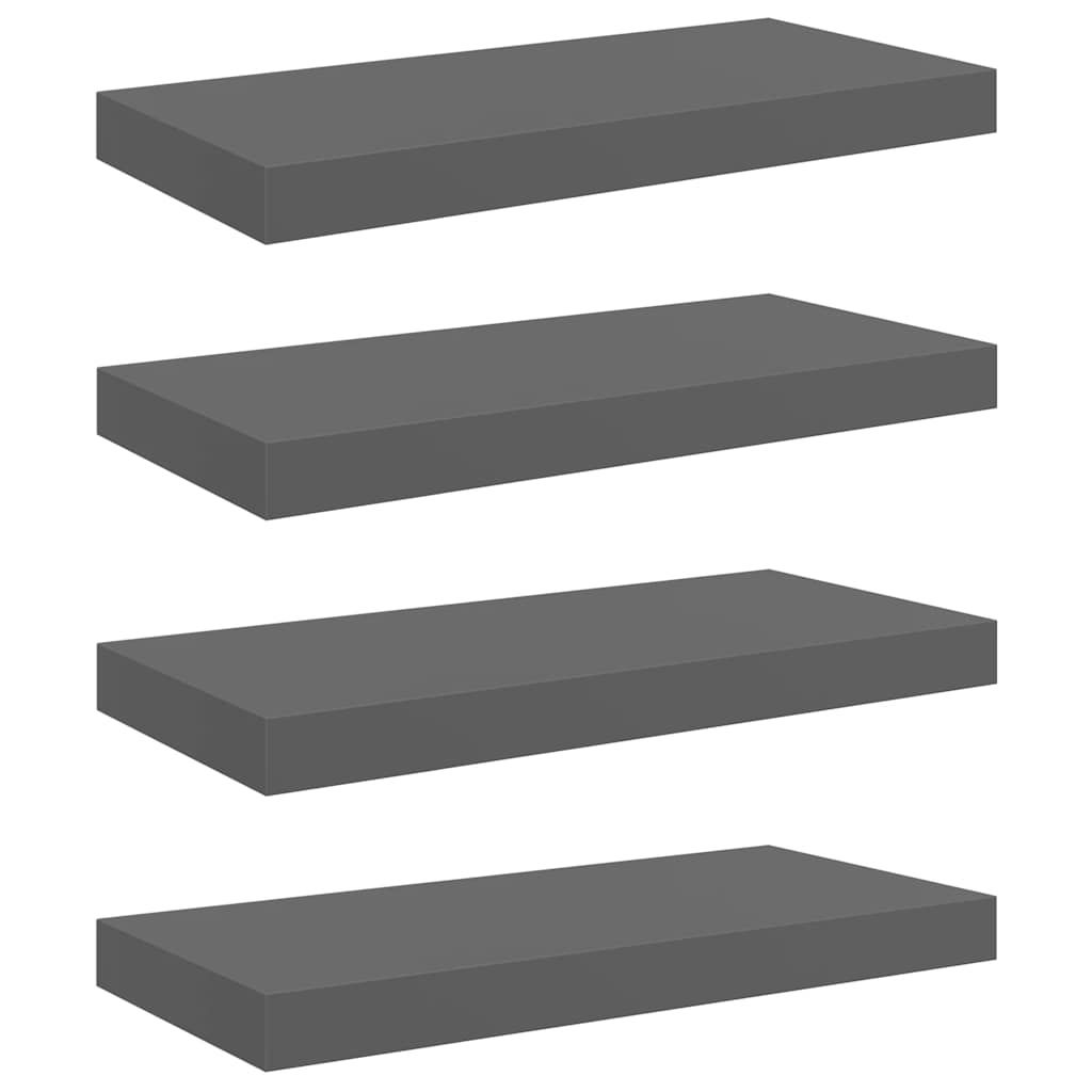 vidaXL Floating Wall Shelves 4 pcs High Gloss Gray 19.7"x9.1"x1.5" MDF