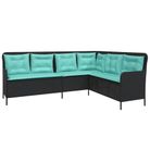 vidaXL Garden Sofa with Cushions L-Shaped Black Poly Rattan