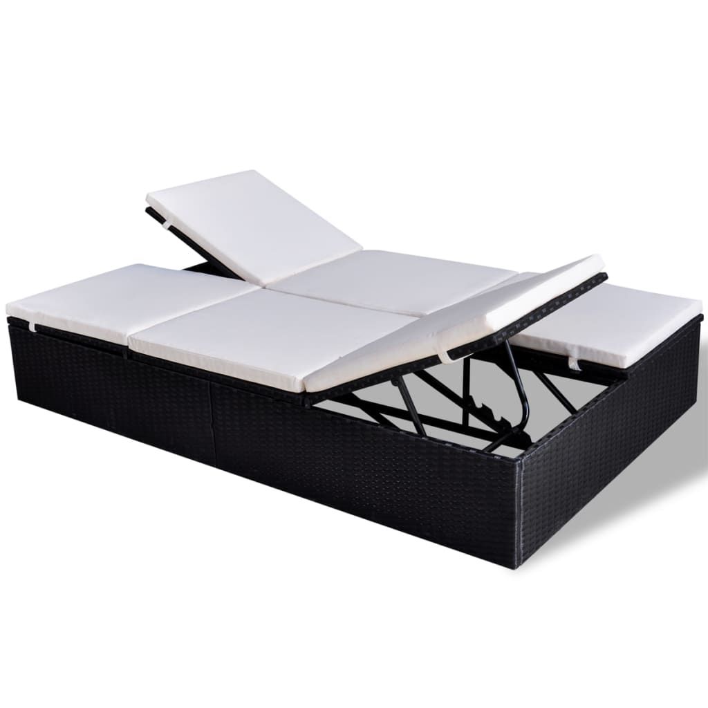 vidaXL Double Sun Lounger with Cushion Poly Rattan Black