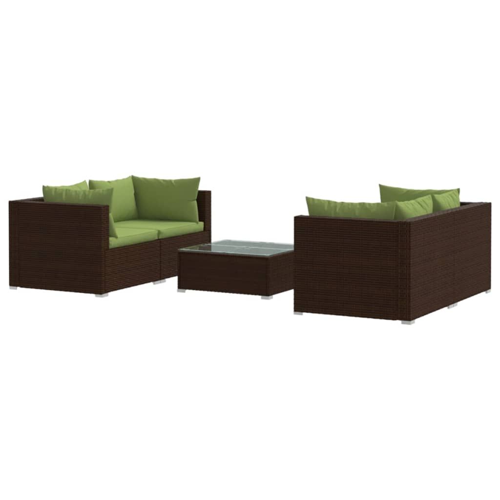 vidaXL 5 Piece Patio Lounge Set with Cushions Poly Rattan Brown