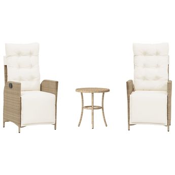 vidaXL 3 Piece Bistro Set with Cushions Beige Poly Rattan