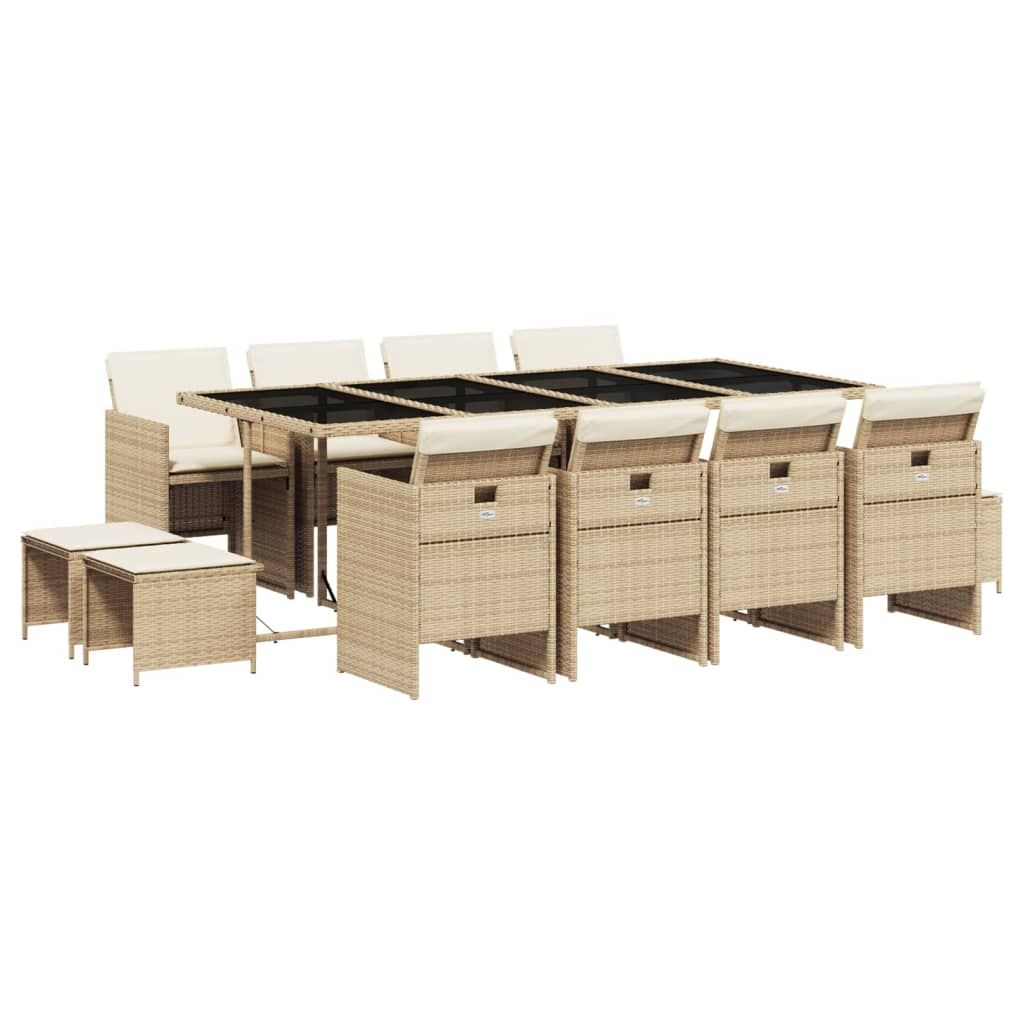 vidaXL 13 Piece Patio Dining Set with Cushions Beige Poly Rattan