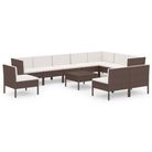 vidaXL 11 Piece Patio Lounge Set with Cushions Poly Rattan Brown