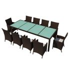vidaXL 11 Piece Patio Dining Set with Cushions Poly Rattan Brown
