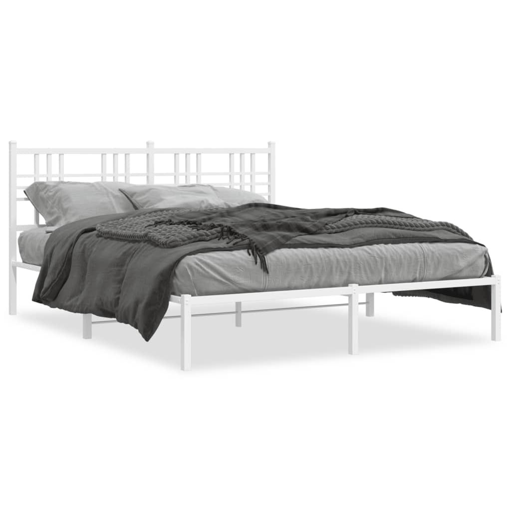 vidaXL Metal Bed Frame without Mattress with Headboard White 59.1"x78.7"