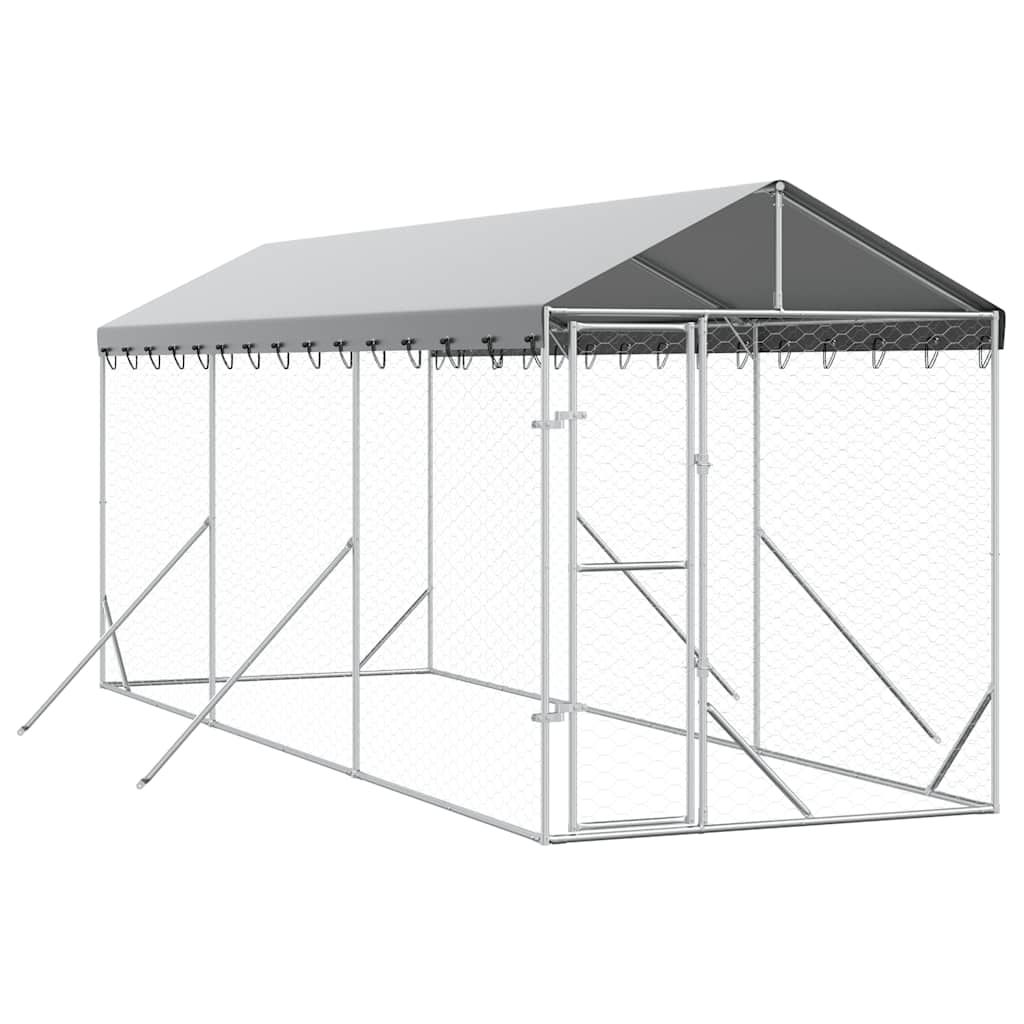 vidaXL Outdoor Dog Kennel with Roof Silver 2x6x2.5 m Galvanised Steel
