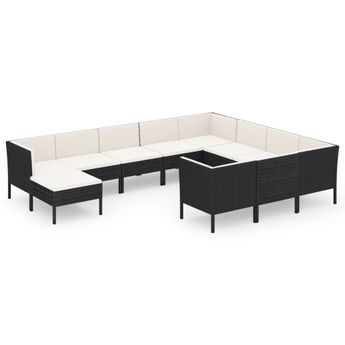 vidaXL 11 Piece Patio Lounge Set with Cushions Poly Rattan Black