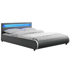 Double bed with RGB LED lighting, gray, 180x200, DULCEA