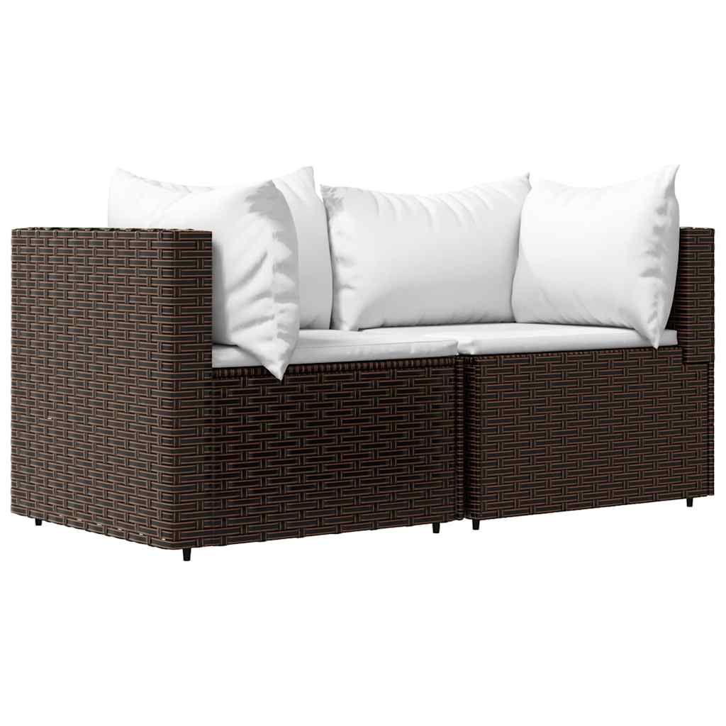 vidaXL Garden Corner Sofas with Cushions 2 pcs Brown Poly Rattan