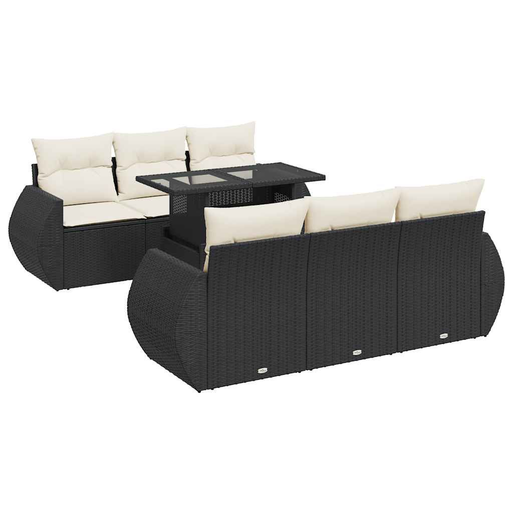 vidaXL 7 Piece Garden Sofa Set with Cushions Black Poly Rattan