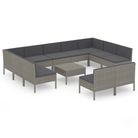 vidaXL 12 Piece Garden Lounge Set with Cushions Poly Rattan Grey