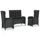 vidaXL 3 Piece Garden Dining Set with Cushions Black Poly Rattan