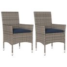 vidaXL Patio Chairs with Cushions 2 pcs Grey Poly Rattan