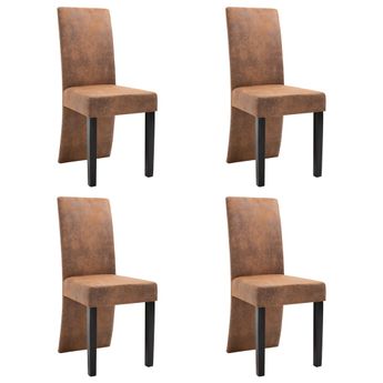 vidaXL Dining Chairs 4 pcs Brown Faux Suede Leather