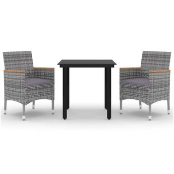 vidaXL 3 Piece Garden Dining Set with Cushions Poly Rattan and Glass