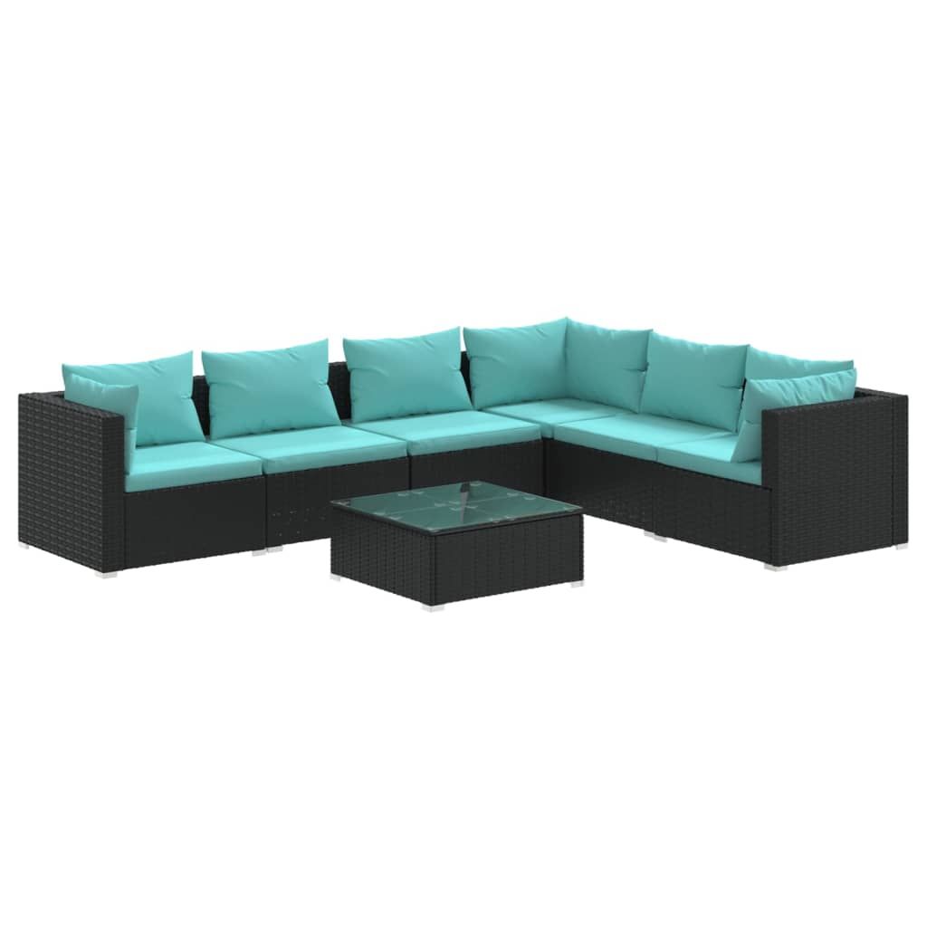 vidaXL 7 Piece Patio Lounge Set with Cushions Poly Rattan Black