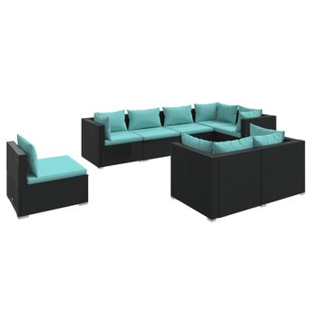 vidaXL 8 Piece Patio Lounge Set with Cushions Poly Rattan Black