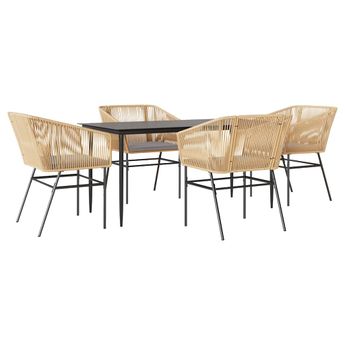 vidaXL 5 Piece Garden Dining Set with Cushions Brown Poly Rattan Glass