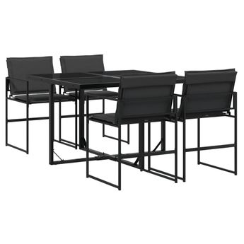 vidaXL 5 Piece Patio Dining Set with Cushions Black Textilene