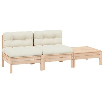vidaXL 3 Piece Garden Lounge Set with Cream Cushions Solid Wood Pine