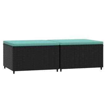 vidaXL Garden Footrests with Cushions 2 pcs Black Poly Rattan