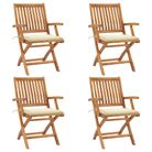 vidaXL Folding Garden Chairs with Cushions 4 pcs Solid Teak Wood