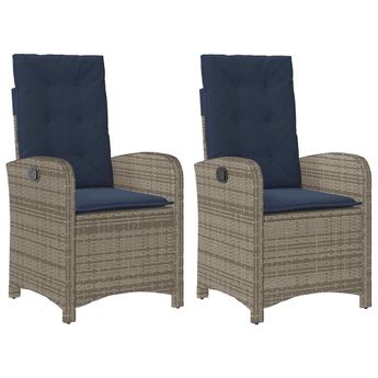 vidaXL Reclining Garden Chairs 2 pcs with Cushions Grey Poly Rattan