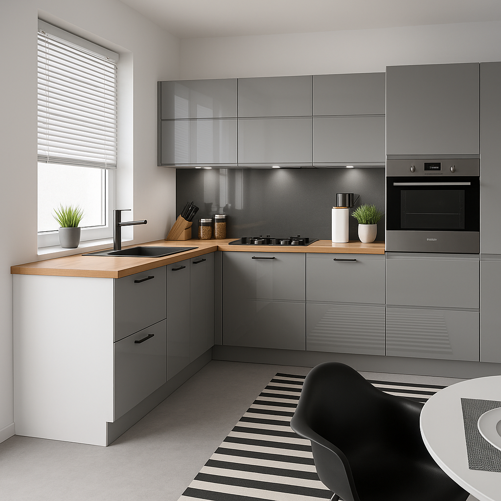 Modern kitchen in white and gray tones