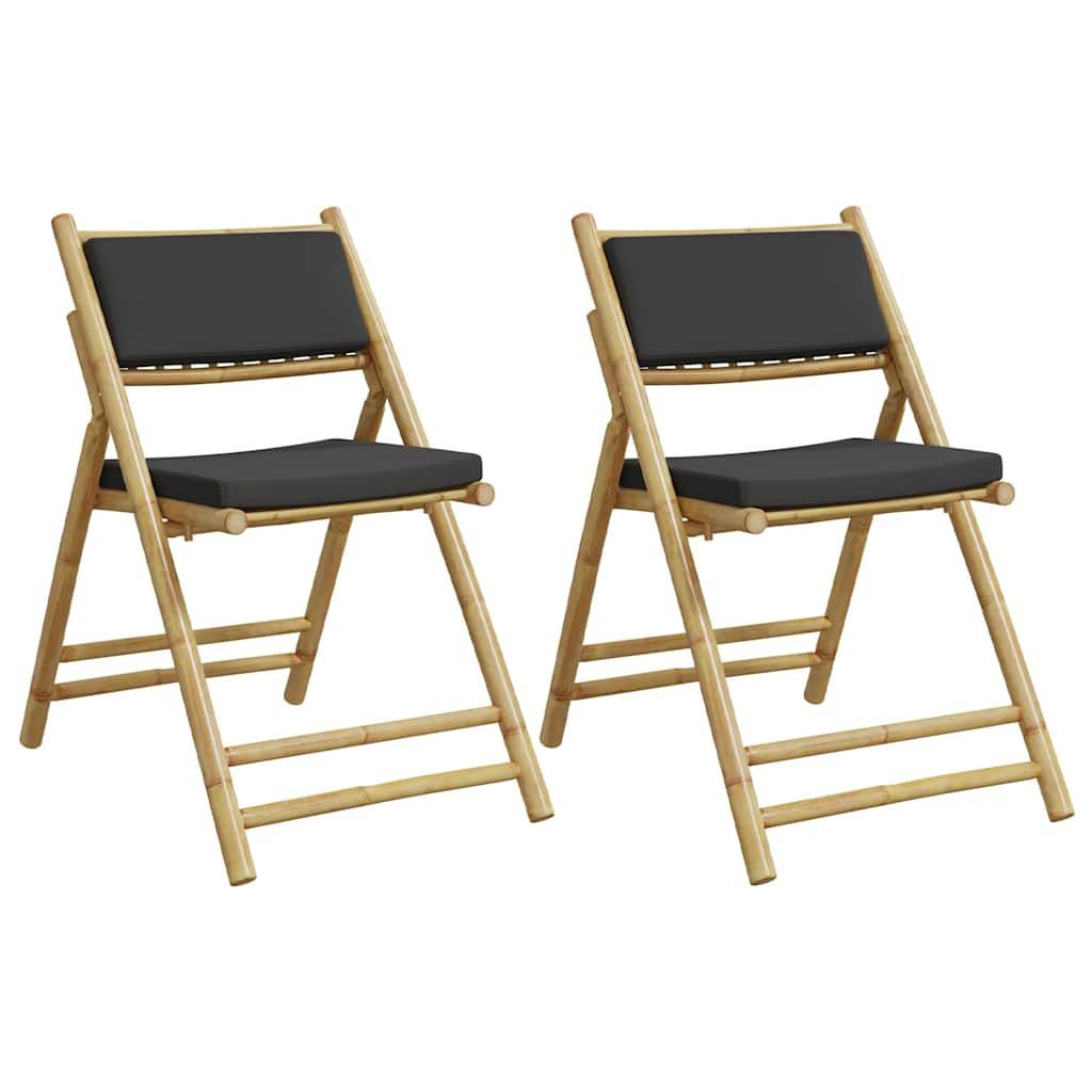 vidaXL Folding Bistro Chairs 2 pcs with Cushions Bamboo