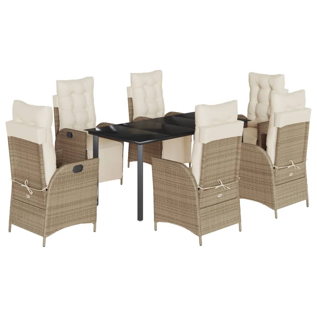 vidaXL 7 Piece Garden Dining Set with Cushions Beige Poly Rattan