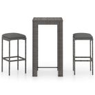 vidaXL 3 Piece Patio Bar Set with Cushions Poly Rattan Gray