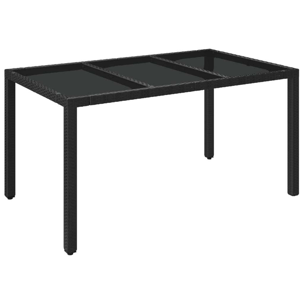 vidaXL Garden Table with Glass Top Black 150x90x75 cm Poly Rattan