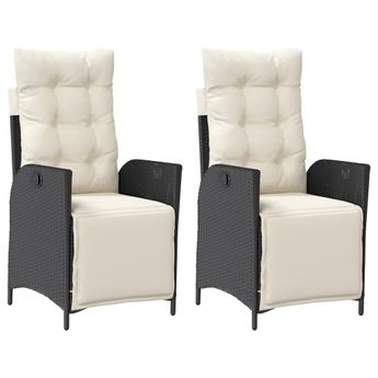 vidaXL Reclining Garden Chairs 2 pcs with Footrest Black Poly Rattan