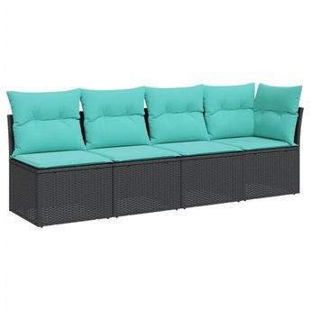 vidaXL Garden Sofa with Cushions 4-Seater Black Poly Rattan