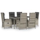 vidaXL 7 Piece Garden Dining Set with Cushions Grey Poly Rattan