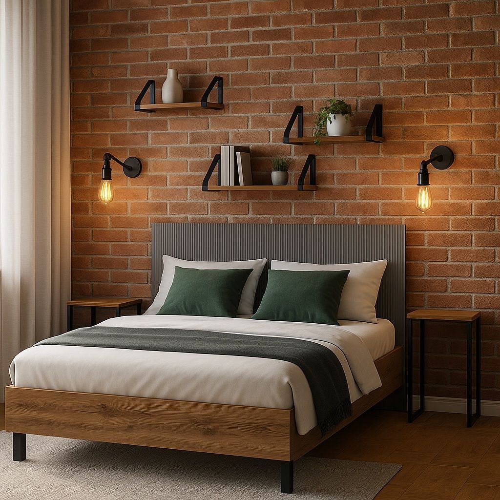 An industrial bedroom with a touch of elegance