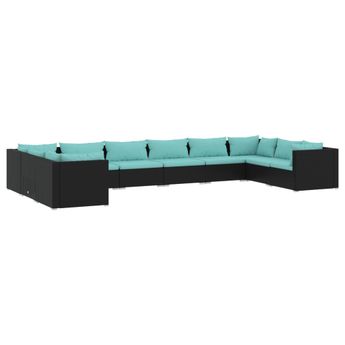 vidaXL 10 Piece Patio Lounge Set with Cushions Poly Rattan Black