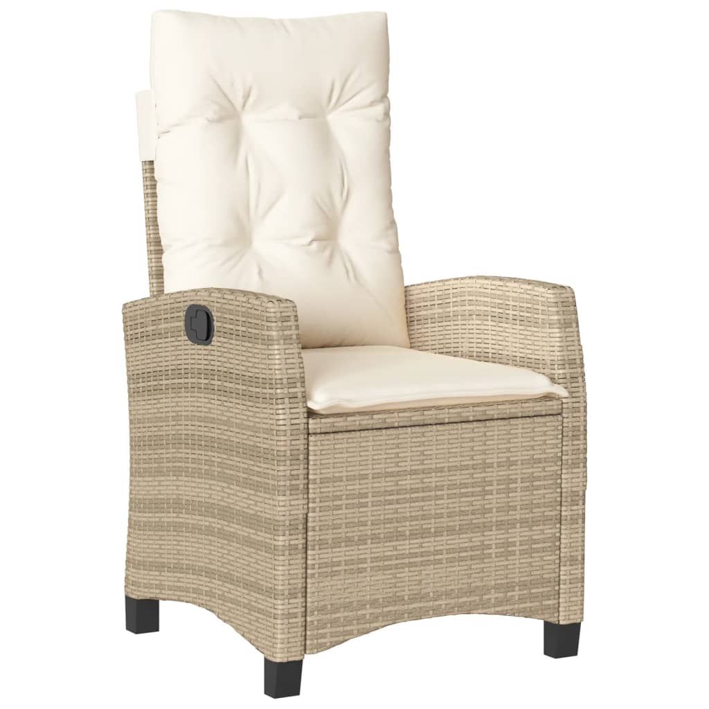 vidaXL Reclining Garden Chair with Cushions Beige Poly Rattan