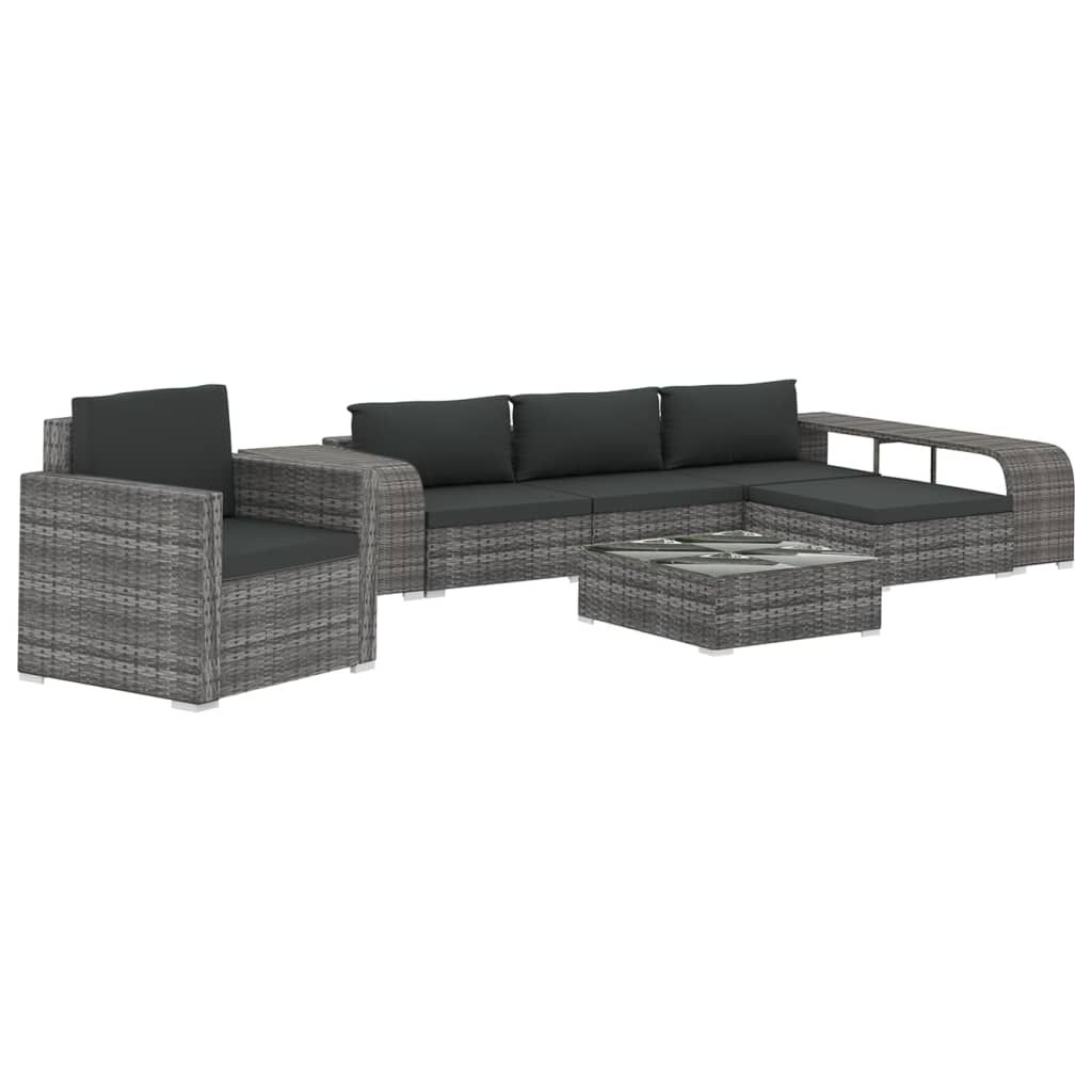vidaXL 8 Piece Patio Lounge Set with Cushions Poly Rattan Gray