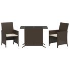 vidaXL 3 Piece Bistro Set with Cushions Brown Poly Rattan