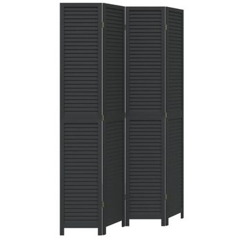 vidaXL Room Divider 4 Panels Black Solid Wood Paulownia